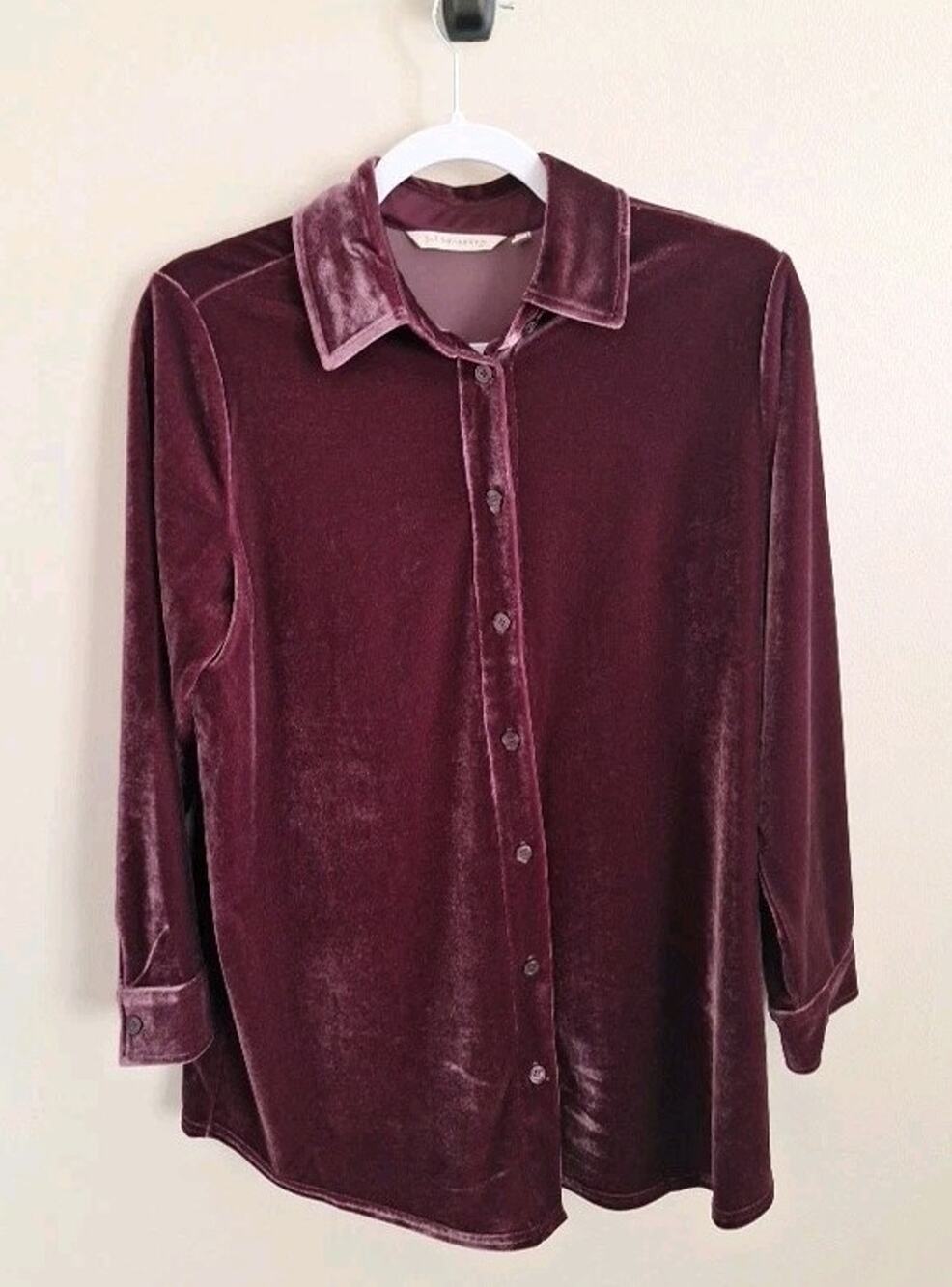 Soft Surroundings Purple Velvet Button-Up Tunic Top Festive Party Holiday Sz PM